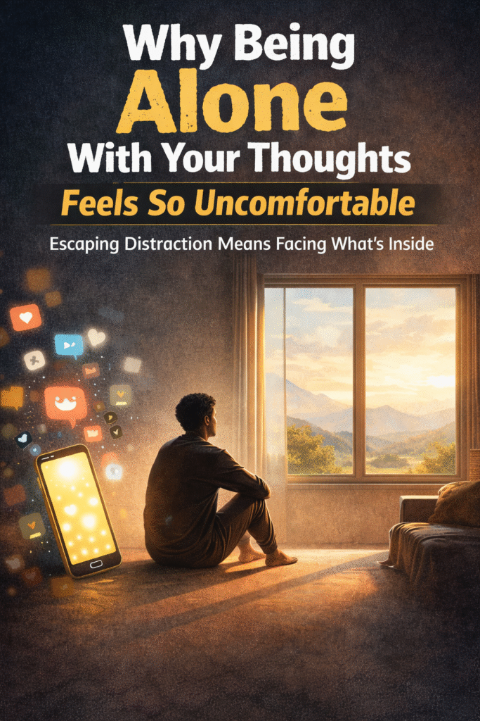 Being alone with your thoughts - Poster 1 - mindliftnow.com - AI generated image using chatgpt